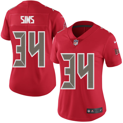 Nike Buccaneers #34 Charles Sims Red Women's Stitched NFL Limited Rush Jersey - Click Image to Close